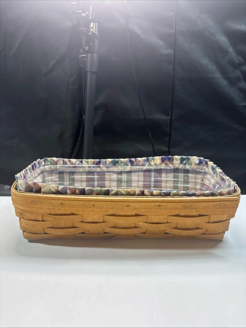 Vintage 2002 Longaberger Bread Basket with Plastic Liner Plaid Protector Liner